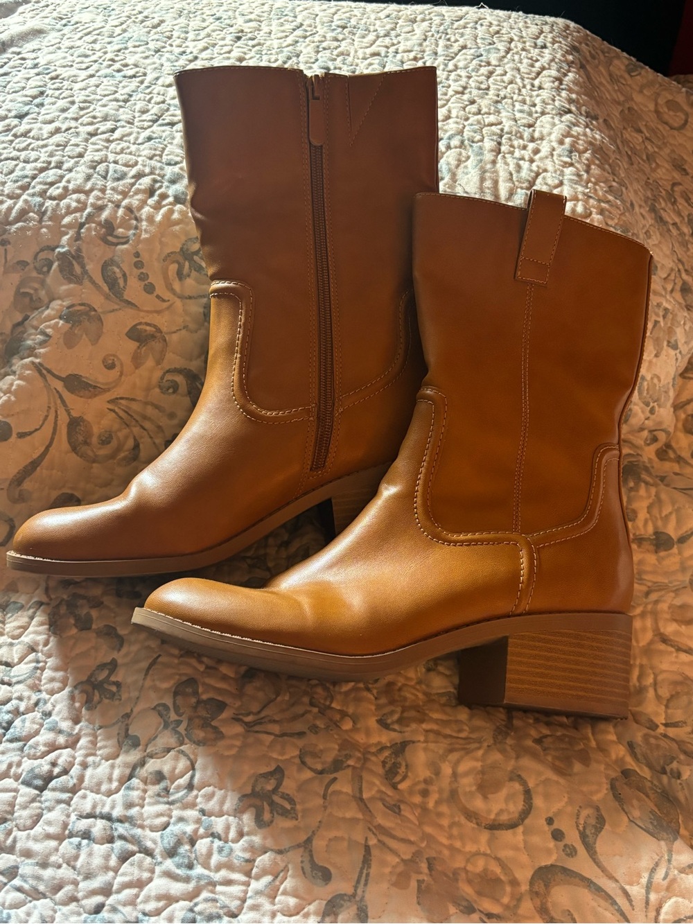 Style & Co. Tan Western Block Heel Boots